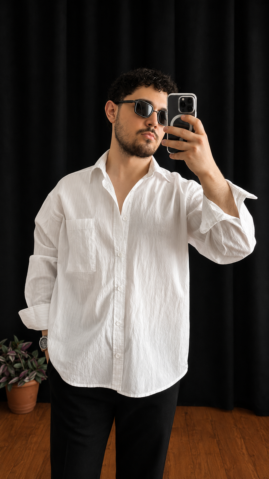 Oversize Çizgili Gömlek Beyaz