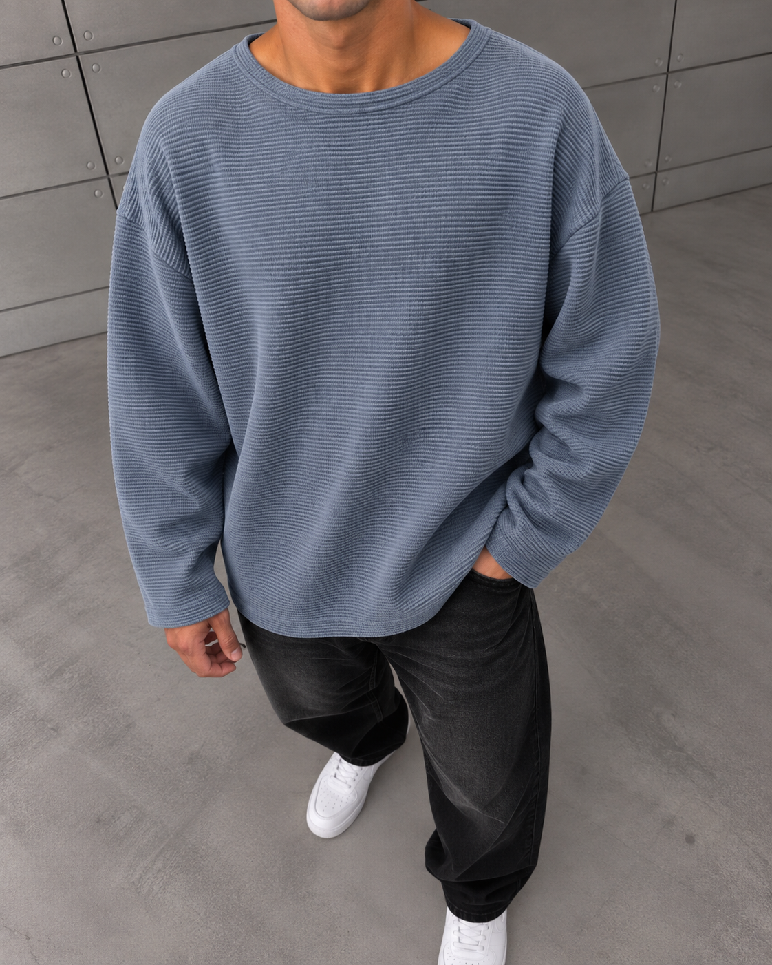 Waffle Sweatshirt Mavi