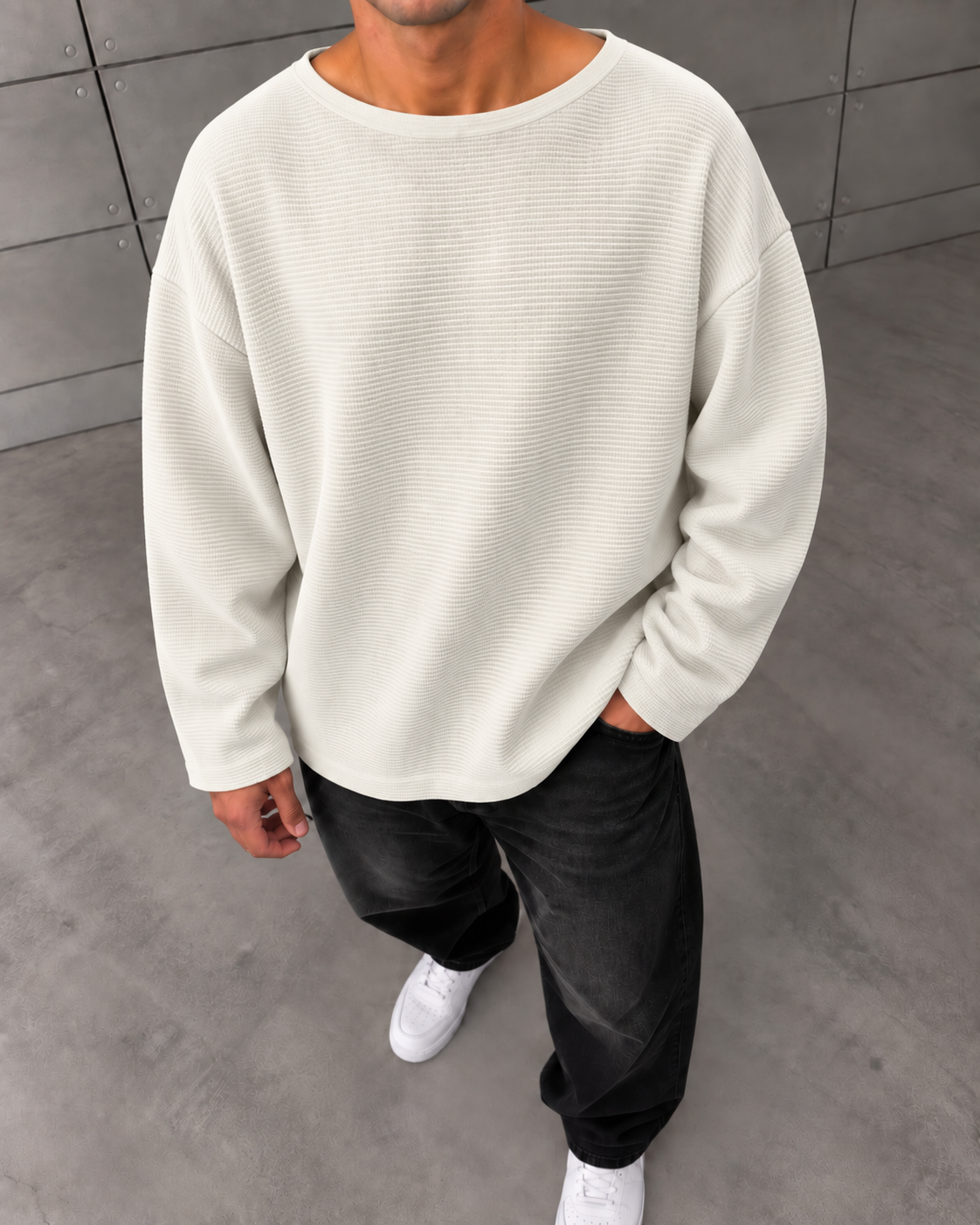 Waffle Sweatshirt Beyaz