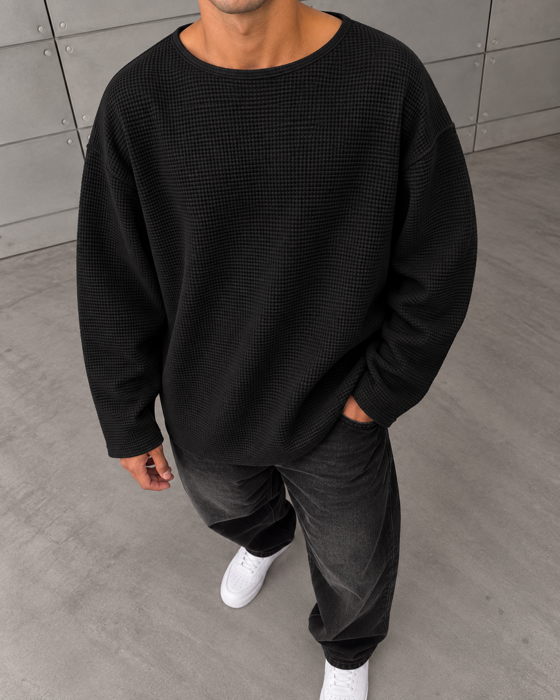 Waffle Sweatshirt Siyah