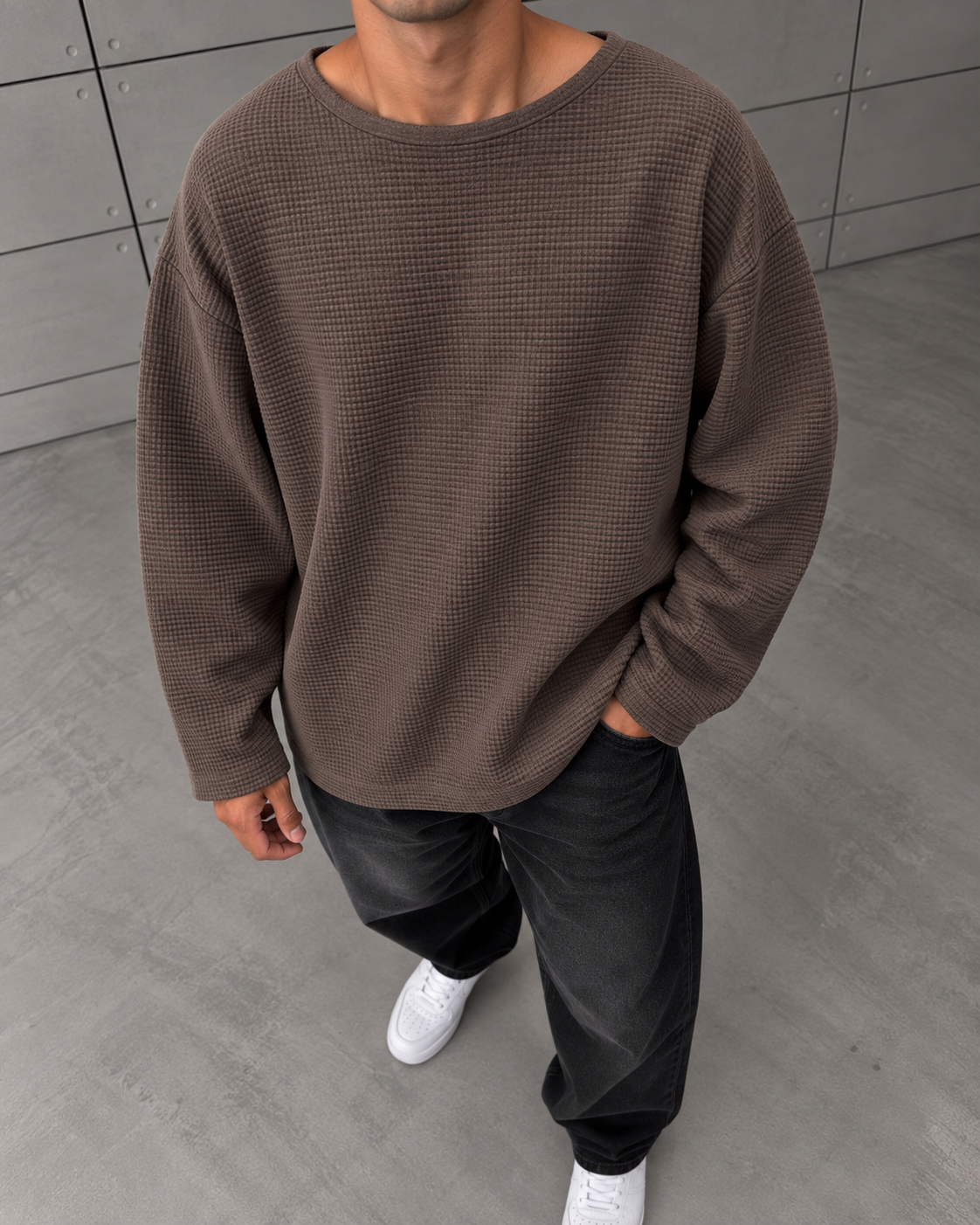 Waffle Sweatshirt Kahverengi