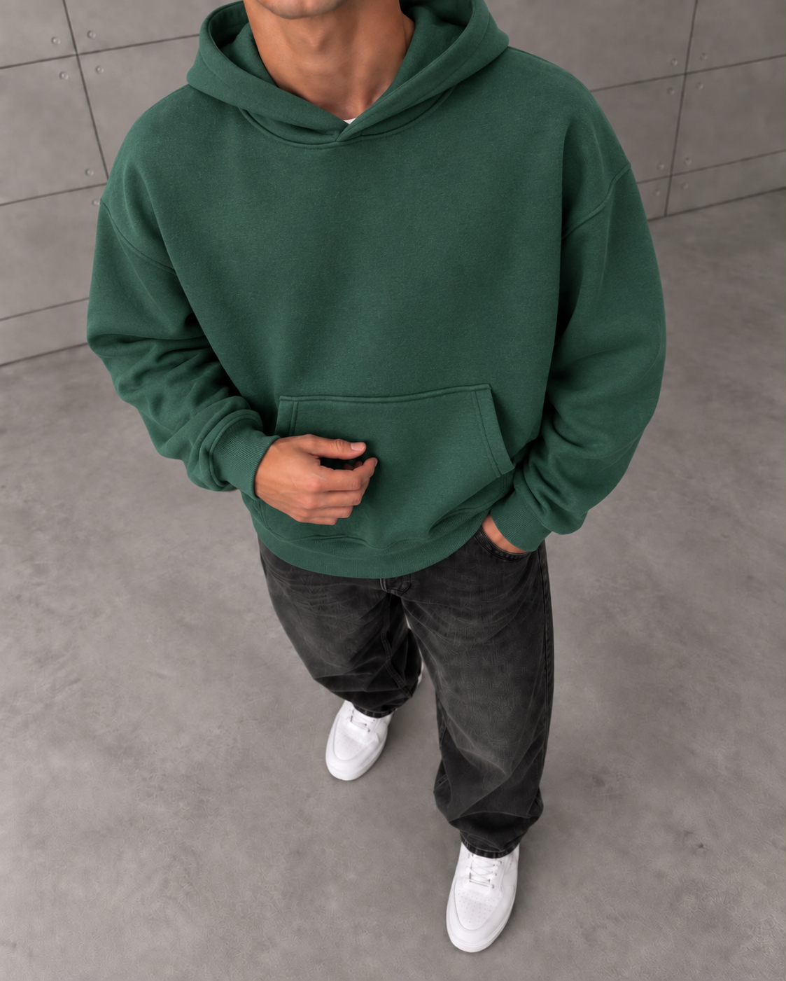 Basic Kapüşonlu Sweatshirt Yeşil