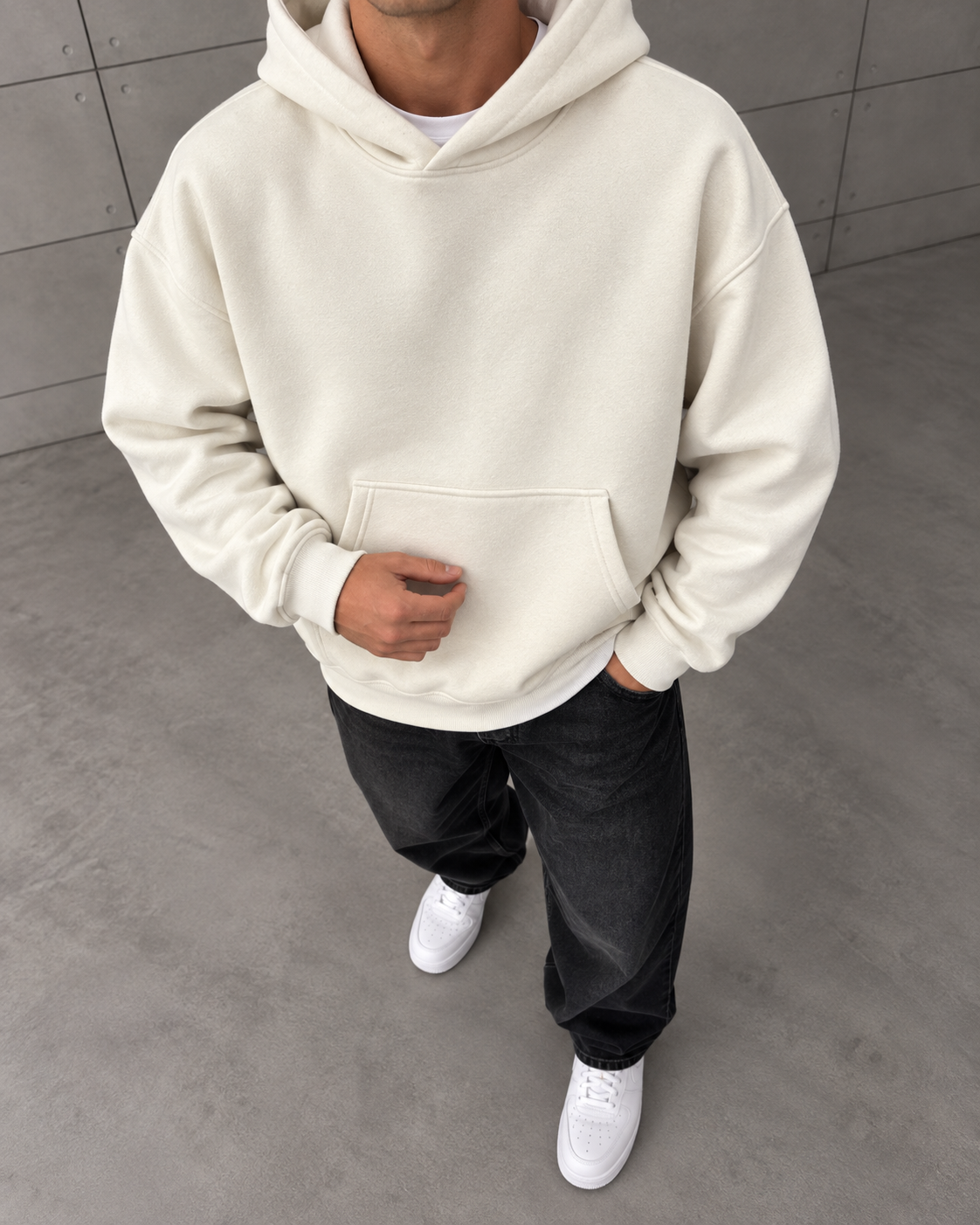 Basic Kapüşonlu Sweatshirt Bej