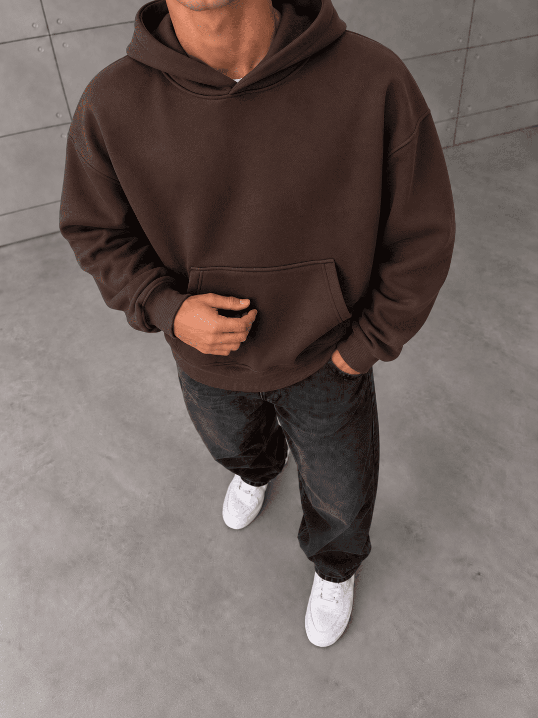 Basic Kapüşonlu Sweatshirt Kahverengi