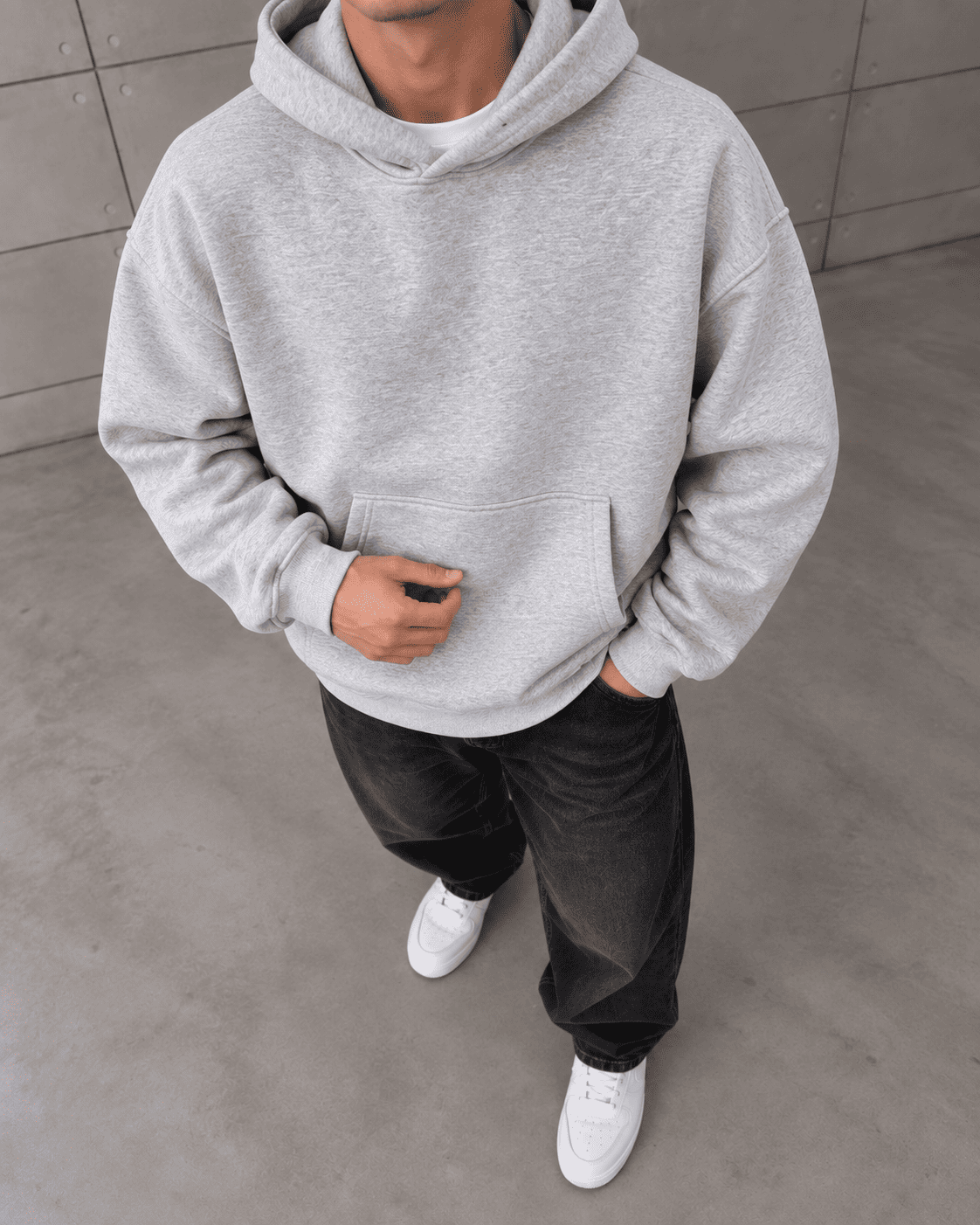 Basic Kapüşonlu Sweatshirt Gri